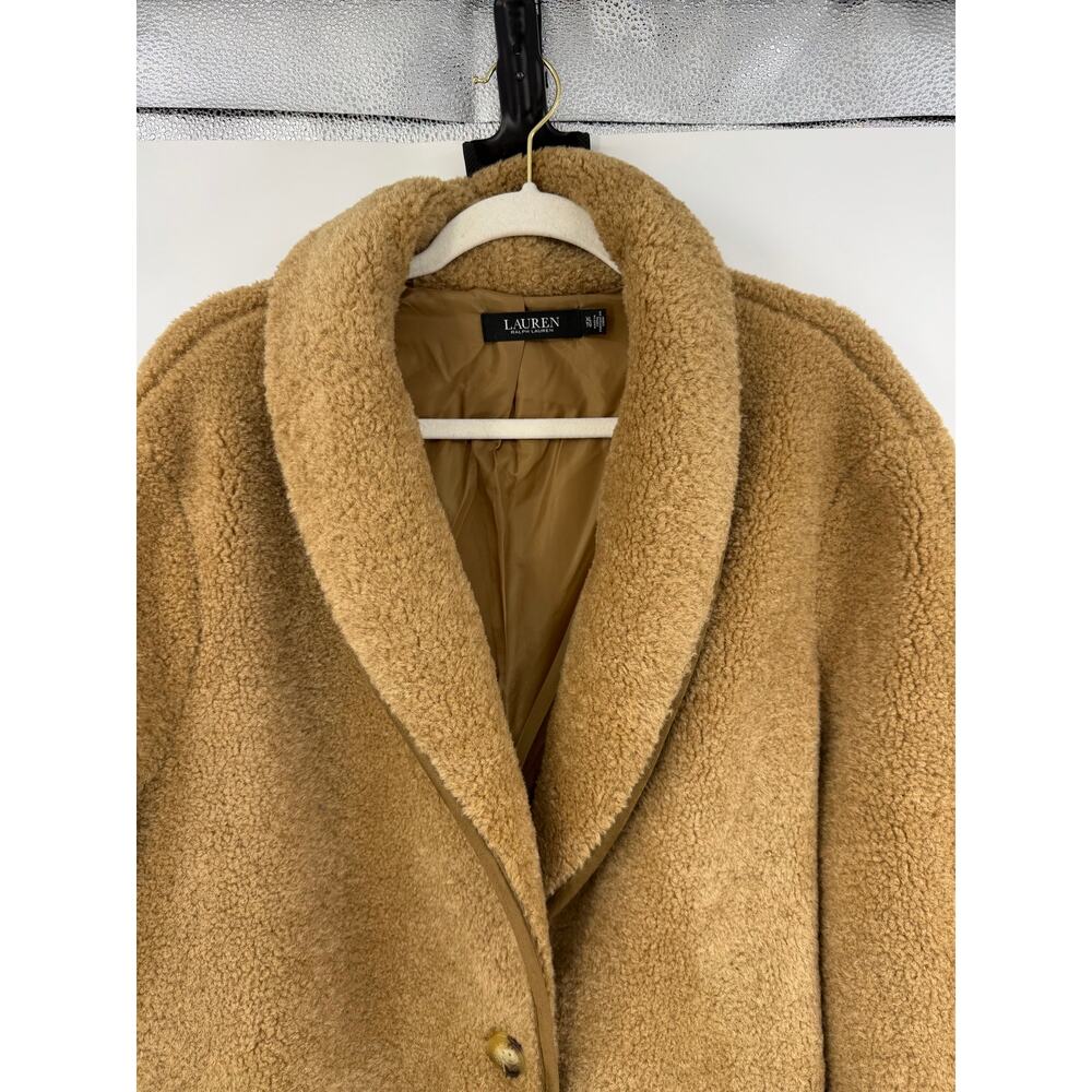 Ralph Lauren Womens Sherpa Coat Size XL Camel Shawl Collar Pockets Old Money - Picture 8 of 11